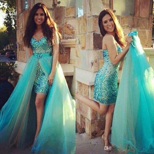 Mint green two-piece prom dress tulle crystal beaded girls wear special occasion party dress plus size w07