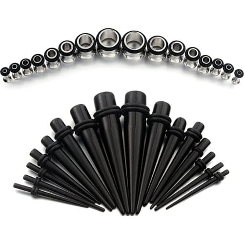 Jforyou 14G-00G 36pcs Ear Gauges Stretching Kit Ear Tapers and Tunnels Expanders Plugs Set