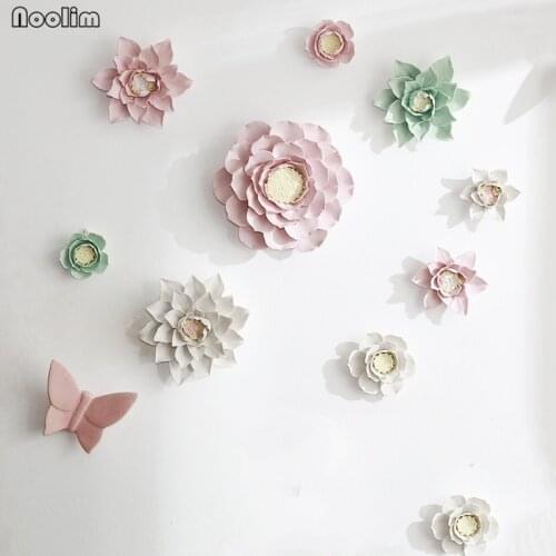 NOOLIM Creative Ceramic Magnolia Lotus Wall Hanging Stereoscopic Flower Ornament Living Room TV Background Wall Decoration