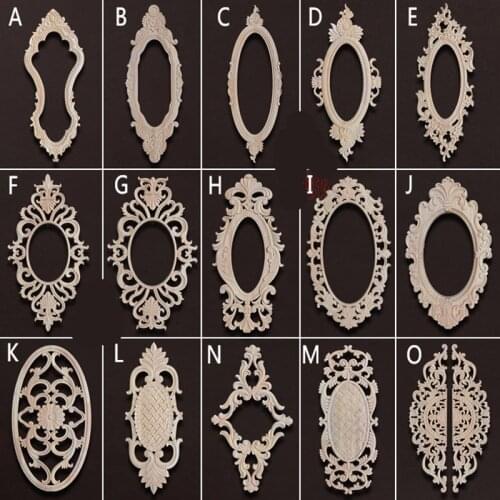 New Unpainted Wood Frame Carved Wave Flower Onlay Decal Corner Applique Home Furniture Decor Decorative Wood Carved Photo frame