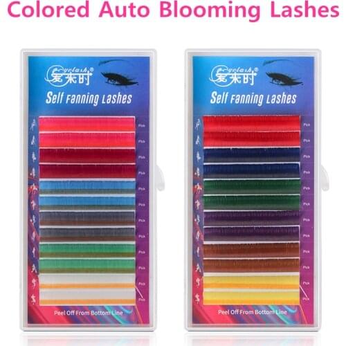 NEWCOME Multi Color Easy Fan Lashes Eyelash Extension Natural Silk Mink Eyelashes Colorful Auto Blooming Eye Lash Makeup Tools