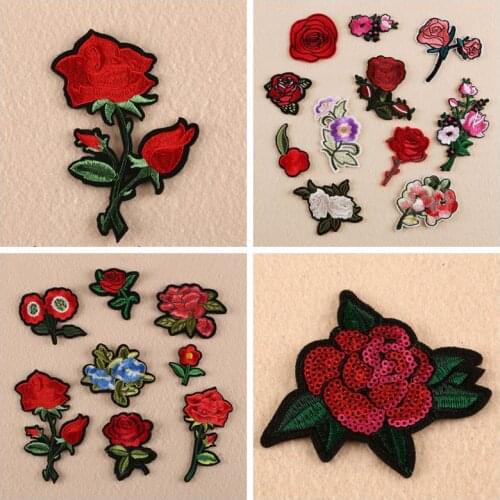 New arrive 22 styles rose flower hot melt adhesive applique embroidery patches DIY clothing accessory sequin flower patch