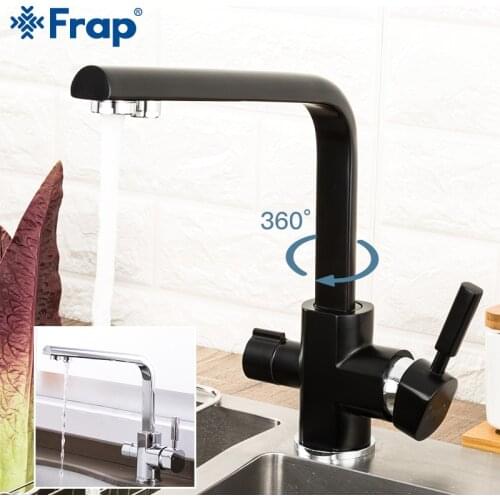 Frap New Kitchen Faucet Brass Kitchen Tap Black Hot and Cold Healthy Filtered Water 360 Degree Rotatable Tapware Y40104