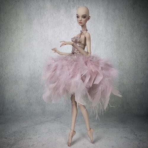 BJD Doll Clothes Handmade Custom Feather Dress Black Pink White Elegant Sexy 13/ 1/4 1/6 DDM/DDL/MSD Doll Accessories