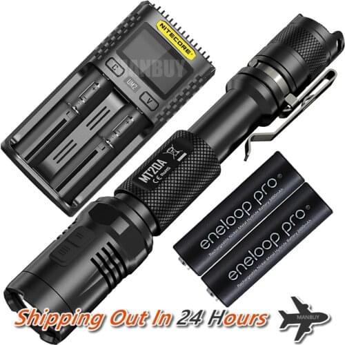 Original Nitecore MT20A Flashlight R5 White + Red LED Light Illumination + UM2 Charger + 2xAA Rechargeable Battery Free Shipping
