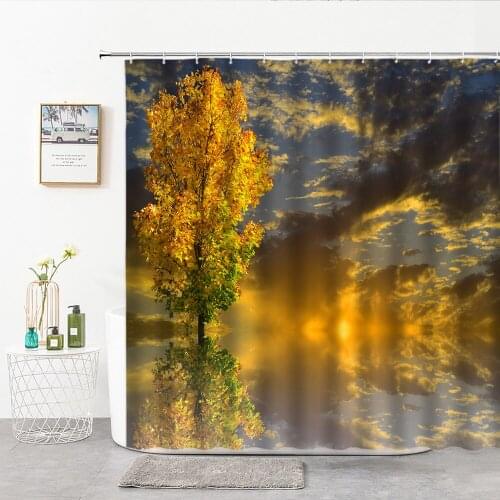 Autumn winter Trees Landscape Shower Curtain Fabric Washable Living Room Bedroom Decor Background Wall With Hook Bath Curtains