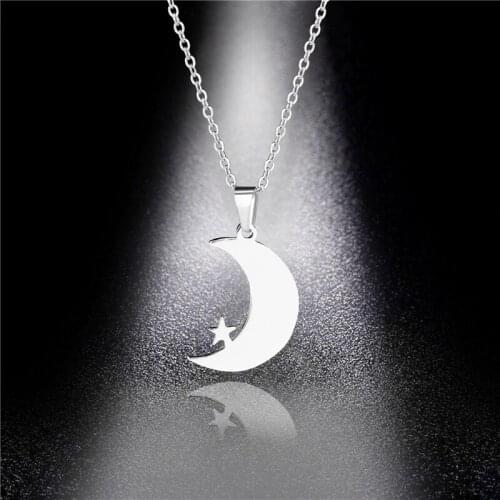 Stainless Steel Moon Necklace for Women Girls Fashion Cute Star Pendant Necklace Choker Collares Chain Clavicle Jewelry Gifts