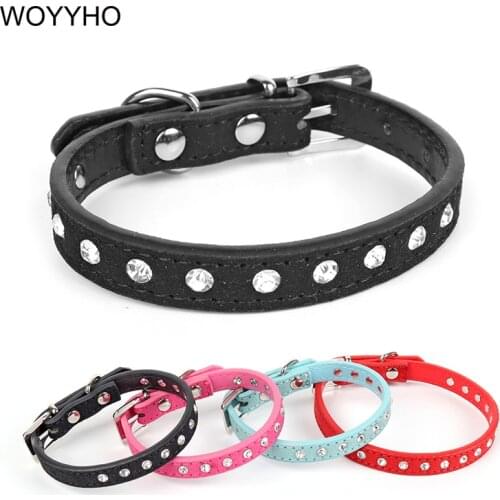 Suede Leather Rhinestone Dog Collars For Small Pets One Row Diamante Crystal Adjustable Chihuahua Teddy Puppy Cat Necklace