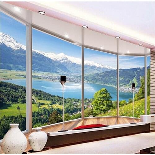 Custom 3D Mural Wallpaper Modern Creative Balcony French Window Nature Landscape Photo Wallpapers Living Room Bedroom Home Decor