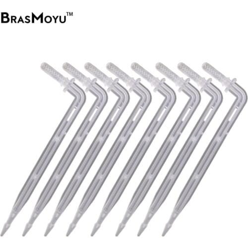 BRASMOYU 100-1000PCS 1/4'' White Drip Emitter Curved Arrow Transparent Dripper Plant Potted Irrigation Sprinklers For 4/7mm Hose