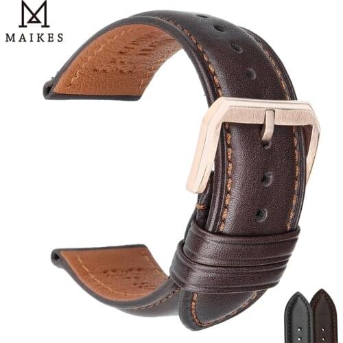 MAIKES Leather Watch Strap Brown With Rose Gold Clasp Watchband 18mm 19mm 20mm 22mm 24mm For DW Daniel Wellington Watch Band