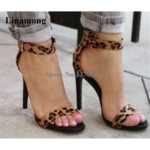 Women Summer New Design Open Toe One Strap Leopard Chocolate Sandals Ankle Strap High Heel Sandals Formal Dress Shoes