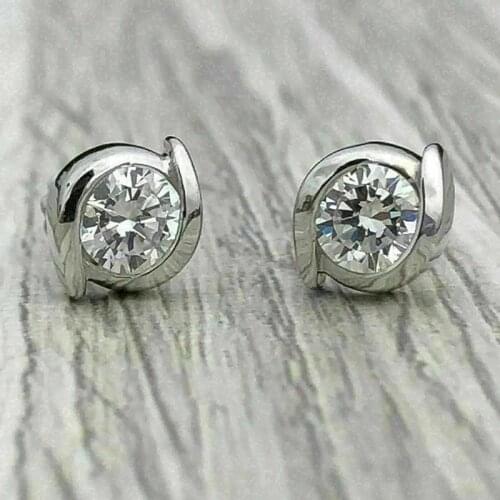Huitan Eye Shaped Stud Earrings Ear Piercing Crystal Round Cubic Zirconia Delicate Womens Earrings Fashion Versatile Jewelry