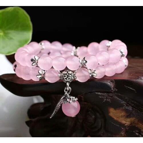 Blue Crystal Bracelets Double layer Beads Lucky Tibetan Silver Leaf Pendant for Lovers Crystal Bracelet Jewelry