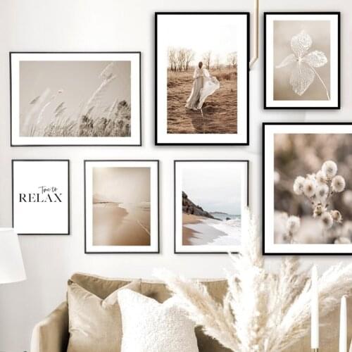 Calm Beach Dandelion Reed Dried Flower Girl Wall Art Canvas Painting Nordic Posters And Prints Decor Pictures For Living Room