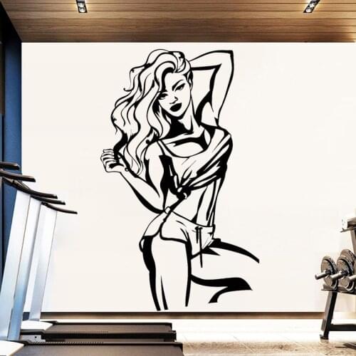 Gym Wall Sticker Fitness Club Decal Sexy Hot Girls Stickers Sports Room Wall Decor Removable Art Mural