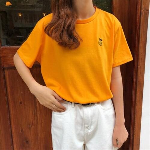 Students Embroidery Basic 2020 Chic All-Match O-Neck Hot Fashion Summer Women Loose Casual Short-Sleeved T-shirts