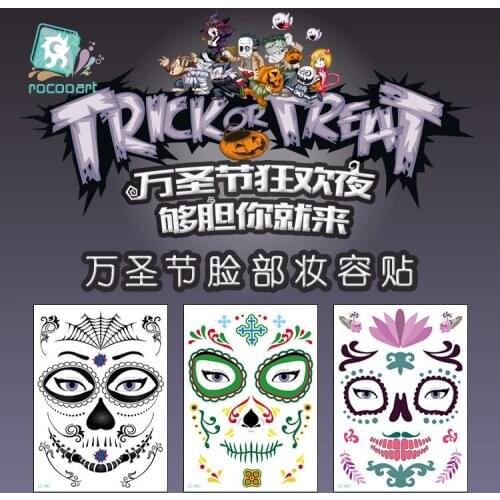 Halloween Tattoo Stickers Temporary Face Sticker Waterproof Tattoos Day of The Dead Facial Decor for Party Dia De Los Muertos