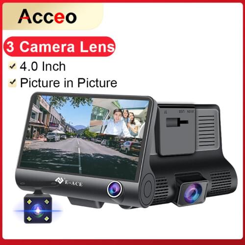 Acceo B28 Car DVR 4 Inches Camera Dashcam Auto Video Recorder 3 Lens Front And Rear Camera 24H Parking Registratory Camcorder