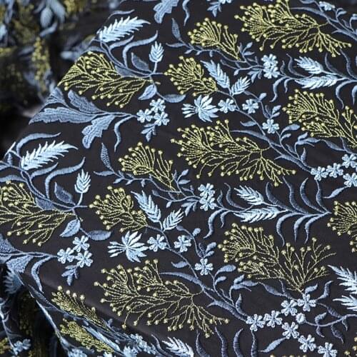 High quality black bottom yarn fabric Colorful gold thread embroidery tissu Dress skirt dress accessories material