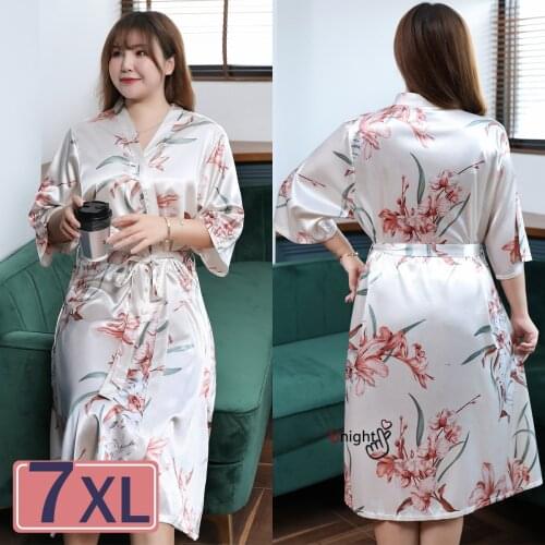 Plus Size Womens Nightgown Sexy Lace Silk Satin Sleepwear Robes Nightgowns Sleepwear Women Bath Gown 5XL 6XL 7XL