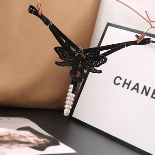 Women Lace Panties Thongs Pearl Pendant Female Embroidery G-String T-Back Briefs Underwear Adjustable Ladies Sexy Lingerie