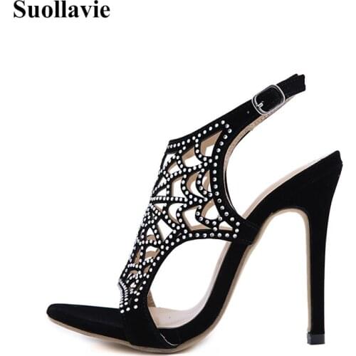Suollavie femmes sandales crystal sandals women 2020 party shoes woman thin heels sandalias de las mujeres elegant fashion shoes