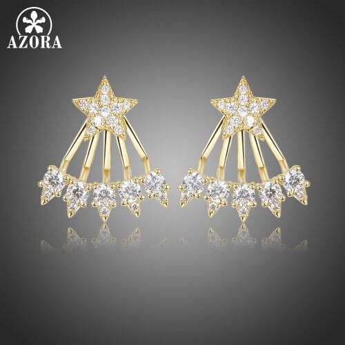 AZORA Elegant Design Pentagram Stud Earrings for Women Girls Wedding Dating Micro AAA Cubic Zircon Fashion Jewelry Gift TE0416