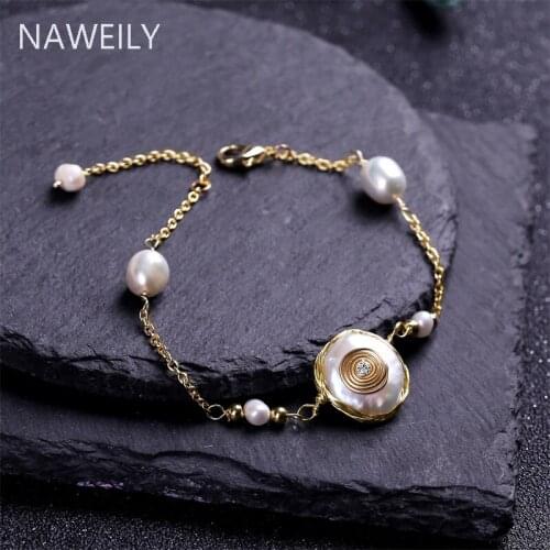 Vintage Gold Chain Real Freshwater Pearl Bracelet Women Small Fresh Bracelet Fashion Charm Bracelets Bangles For Women