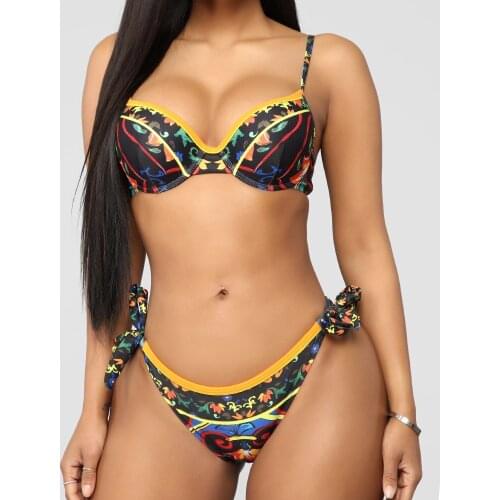 2021 New Arrival Women Patchwork Fashion Sexy Bikini Set Print Women Two Piece Swimwear Push Up Swimsuit Bathing Suit Beachwear