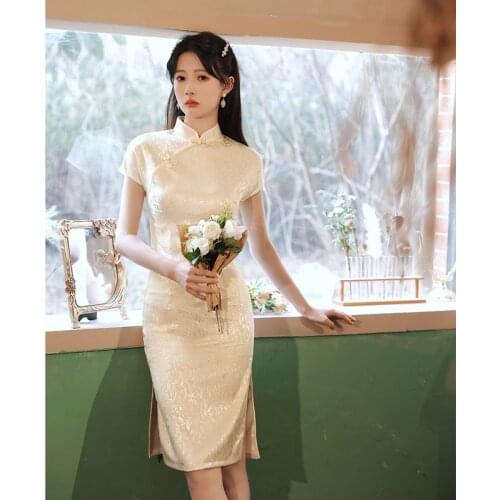 Silk Stain Qipao Woman Chinese Cheongsam Traditional Wedding Embroidery Elegant Split Dress Female Floral Bodycon Cheongsam