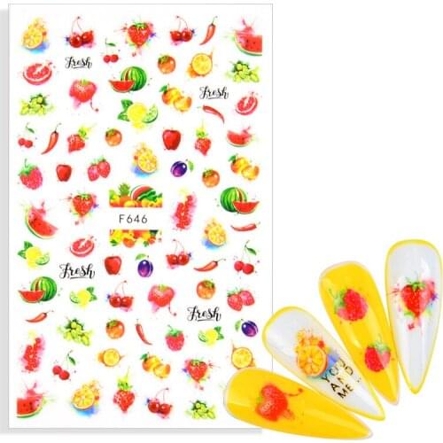 1 Sheet 2021 New Fruits Sliders Nails Watermelon/Strawberry/Orange 3D Nail Sticker Decals New Design Decoration Foil Tips