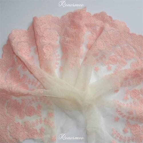 1Yard 22cm Pink Mesh Fabric Venise Lace Trim Embroidery Embellishment Sewing Crafts Doll Material Free Shipping SX155