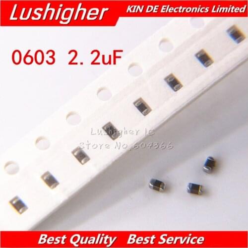 100pcs 0603 2.2uf 225K 2200nf 50V X7R 10% SMD Ceramic Capacitor MLCC