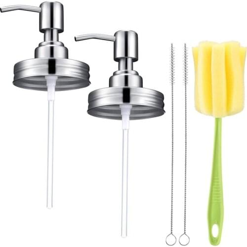 2 Pack Mason Jar Soap Dispenser Lids Kit Stainless Steel Lotion Dispenser Pump Soap Dispenser Lids Rust Proof Bathroom