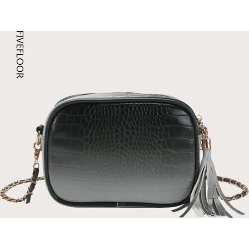 2021 Women Tassel Corssbody Bags Colorful Shoulder Messenger Bag Luxury Handbag Fashion Pu Fashion Crocodile Pattern Square Bags