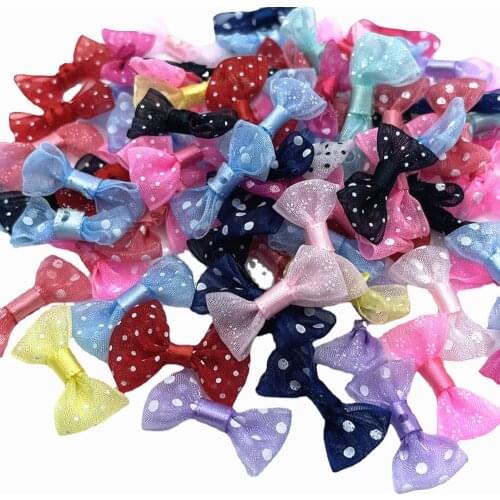 50/100pcs 30*15mm Baby Satin Ribbon Organza Dot Bowknot Hair Clips Applique DIY Craft Wedding Bow Tie Scrapbooking Decoration