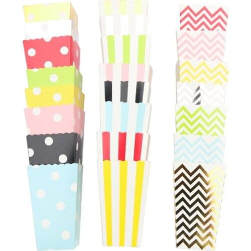 6Pcs Favor Candy Treat Popcorn Sanck Boxes Wedding Supply Wave Circles Baby Shower Striped Christmas Birthday Party Gifts Box