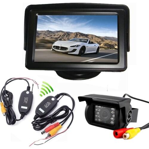 Wireless 18 LED IR Night Vision Reversing Backup Parking Camera + 4.3" LCD Monitor Car Rear View Kit for BUS Truck Pickup