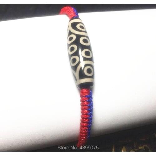 Tibet agate DZI 10*30mm 21eyes woman`s bracelet handmade woven jewelry rope diamond knot safety knot ladies Free Shipping
