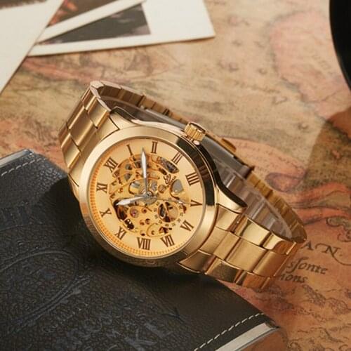 Gorben Gold/Bronze Luxury Men Watches Automatic Mechanical Watches Stainless Steel Strap Skeleton Male Wrist Watch