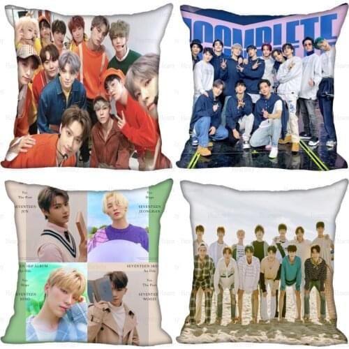 KPOP SEVENTEEN Pillow Case For Home Decorative Silk Pillows Cover Invisible Zippered Throw PillowCases 40X40,45X45cm 0512