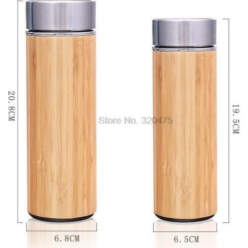 DHL 50pcs 360ml 450ml Bamboo Stainless Steel Water Bottle Vacuum Insulated Coffee Travel Vacuum Cup With Tea Infuser Strainer