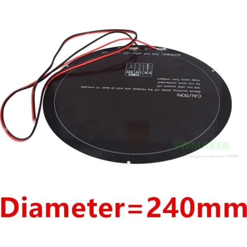 Diameter 240mm Kossel 3D printer heatbed with Welded cable 12V 140W aluminum substrate MK3 round hot bed