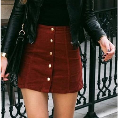 Elegant Skirt 2020 New Fashion Women Empire Waist Sexy Solid Colors Button Skirts Suede Leather Preppy Short Mini Pencil Skirt