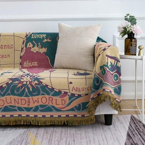 French Nordic Ins Map Sofa Cover Knitted Chenille Single Double Sofa Towel Guesthouse Decoration Layout Photo Props Spain