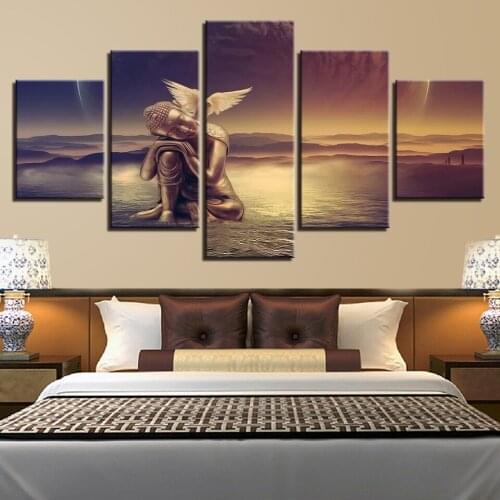 HD Canvas Print Art Wall Painting For Living Room Wall Decor 5 Pieces Pigeon Flying on Bronze Buddha Water Picture