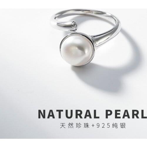Sterling Silver Ring natural freshwater pearl openings simple personality European and American womens ring ornaments