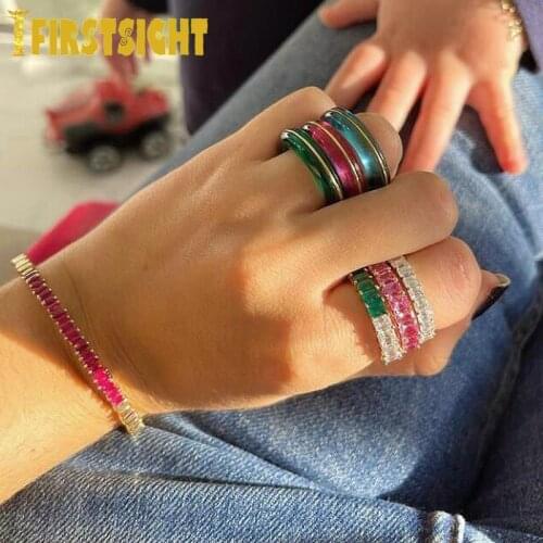 New Iced Out Bling Cubic Zirconia Engagement Band Ring Two Tone Color Baguette 5A CZ Women Fashion Personality Finger Jewelry