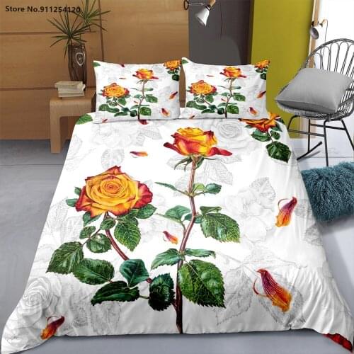 Rose Flower Duvet Cover Sets 2/3 Piece Plants Pumpkin Bedding Sets Bedroom Quilt Cover Girl Couple Gift Bed Comforter Cover Set
